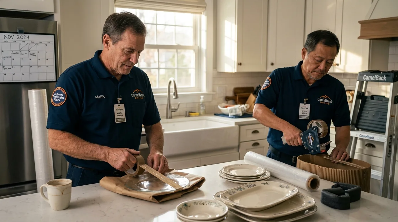 Professional crew packing kitchen dishware in Haughton, LA